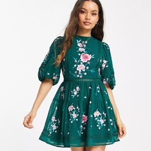 ASOS  Petite Green Embroidered Dress